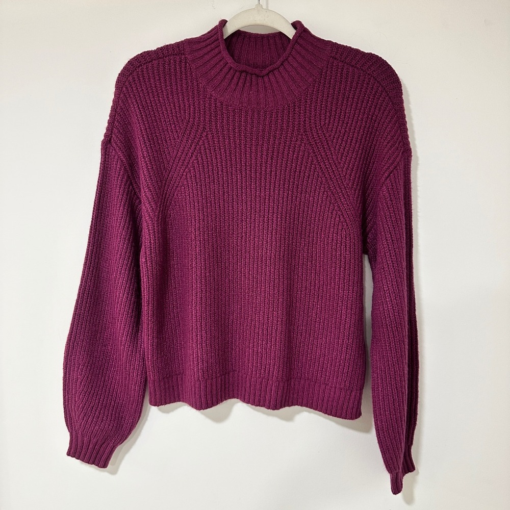 BP Nordstrom Sweater Mock Neck Women S Purple Magenta Ribbed Cotton Knit Raglan